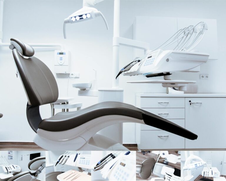 black and white dentist chair and equipment